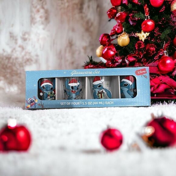 Disney Lilo & Stitch Christmas Holiday 1.5 oz Shot Glassware Set of 4 NIB - Picture 1 of 4